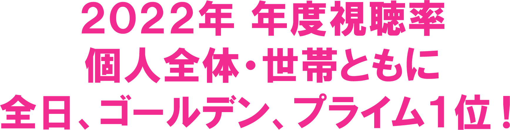 2022年 年度視聴率 個人全体・世帯ともに全日、ゴールデン、プライム1位！