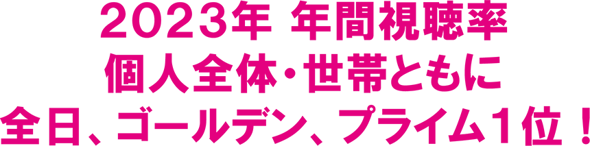 ２０２３年 年間視聴率　個人全体・世帯ともに全日、ゴールデン、プライム１位！